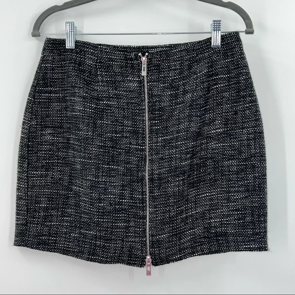 Avec Les Filles High-Waist Zip-Front Tweed Black & White Metallic Mini Skirt NWT